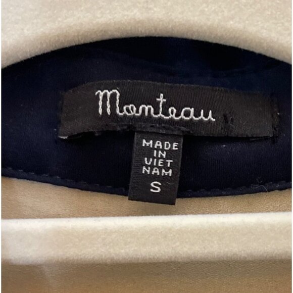 Monteau Womens Navy & Beige Striped Button-Up Blouse With Anchor Buttons Size S - Picture 2 of 8